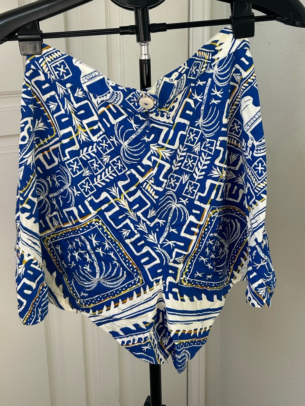 Corey Lynn Calter Blue & White Tropical Print High Waist Shorts Size Small